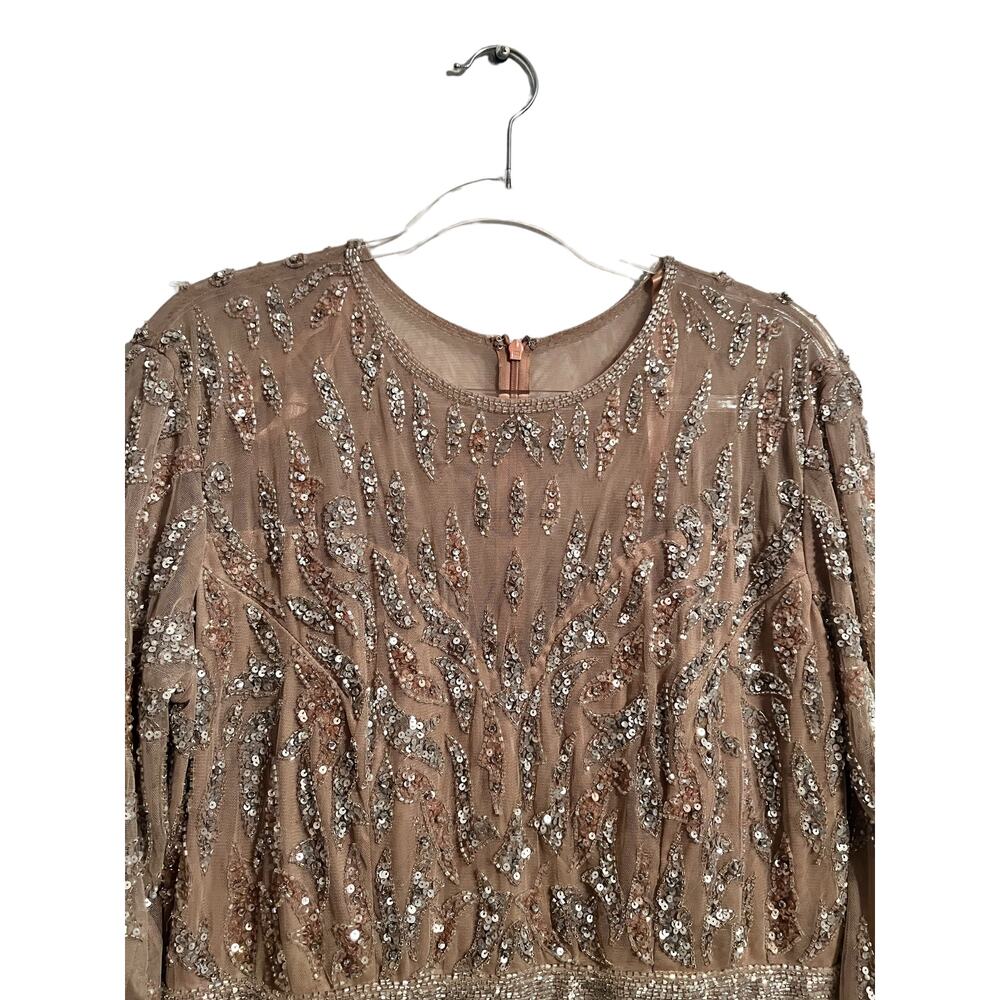 Mac Duggal Beaded Long Sleeve Evening Gown Mocha Size 16 5124 NEW $598 - Picture 5 of 12